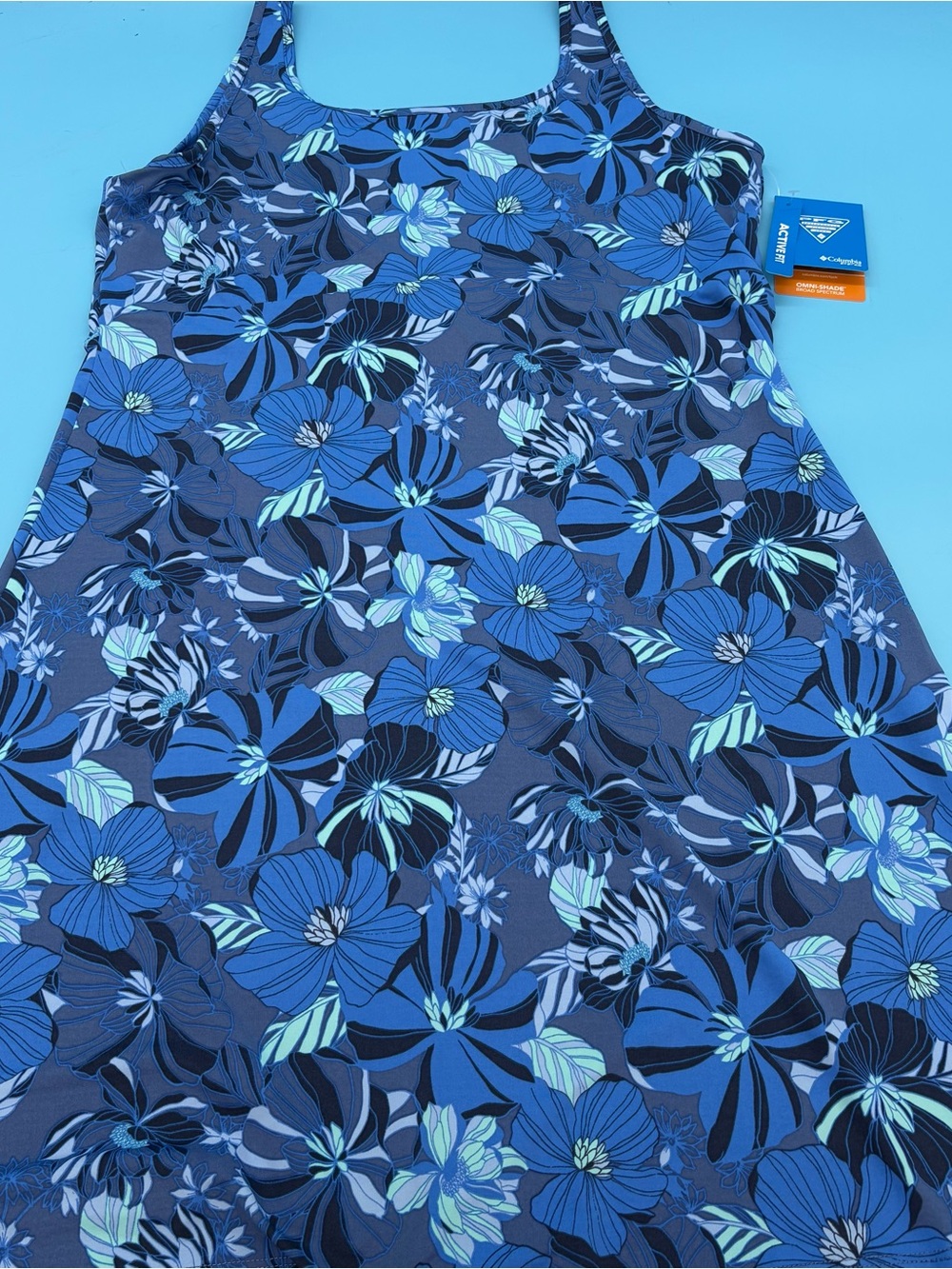 Columbia PFG Freezer III Printed Tank Dress Blue Floral Pattern Size XXL